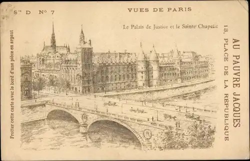 Ak Paris I Louvre, Le Palais de Justice et la Sainte Chapelle, Grand Magains du Pauvre Jacques