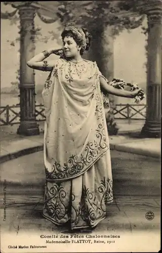 Ak Chalon sur Saône Saône et Loire, Comite des Fetes Chalonnaises, Mademoiselle Flattot, Reine, 1911