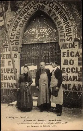 Ak Mesnil Ménil Gondouin Orne, La Porte du Paradis, merveilleuse, Eglise vivante et parlante