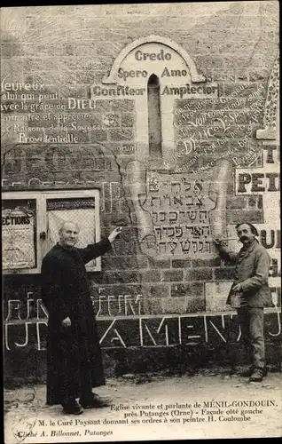 Ak Mesnil Ménil Gondouin Orne, Eglise vivante et parlante, Facade cote gauche