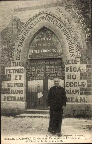 Ak Mesnil Ménil Gondouin Orne, L'Entree de l'Eglise et l'Architecte de la Merveille