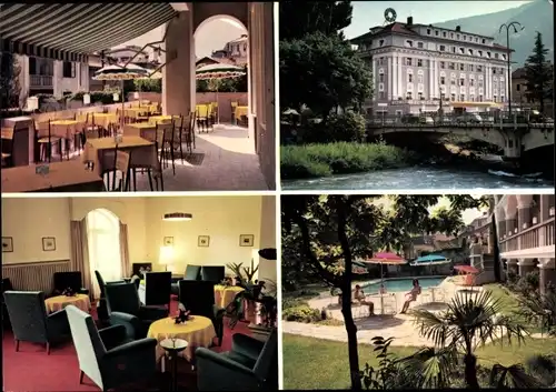 Ak Meran Merano Südtirol, Hotel Meranerhof, Außenansicht, Pool, Innenansicht