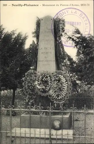 Ak Neuilly Plaisance Seine Saint Denis, Monument du Plateau d'Avron 1870-71
