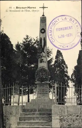 Ak Bry sur Marne Val de Marne, Le Monument de l'Etat, 1870-71