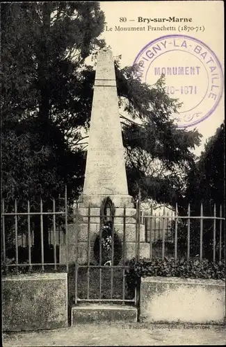Ak Bry sur Marne Val de Marne, Le Monument Franchetti (1870-1871)