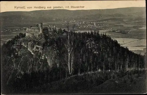 Ak Sobieszów Hermsdorf Kynast Riesengebirge Schlesien, Blick vom Herdberg mit Stauweiher