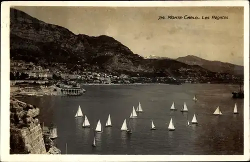Ak Monte Carlo Monaco, vue générale des Régates et de la ville