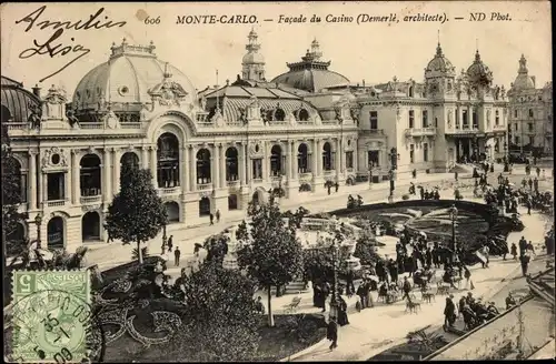 Ak Monte Carlo Monaco, Facade du Casino, Kasino, Passanten
