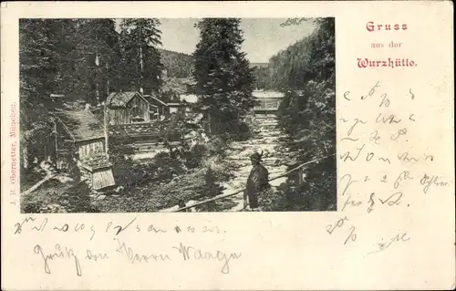 Ak Spitzingsee Schliersee in Oberbayern, Wurzhütte, Häuser am Bach