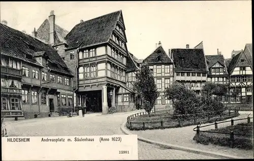 Ak Hildesheim in Niedersachsen, Andreasplatz mit Säulenhaus