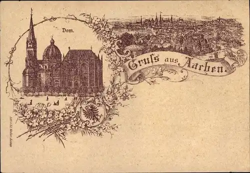 Litho Aachen in Nordrhein Westfalen, Dom, Gesamtansicht