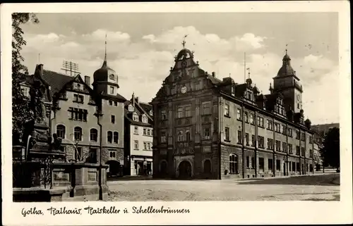 Ak Gotha in Thüringen, Rathaus, Ratskeller, Schellenbrunnen
