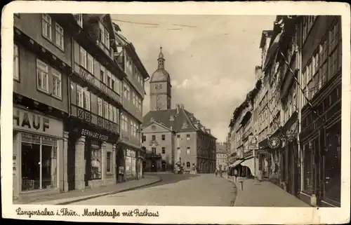 Ak Bad Langensalza in Thüringen, Marktsstraße mit Rathaus, Geschäfte