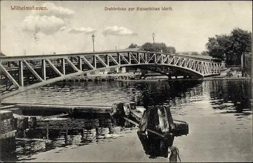 Ak Wilhelmshaven in Niedersachsen, Drehbrücke zur Kaiserlichen Werft