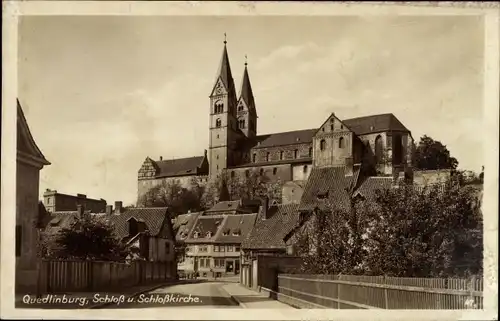 Ak Quedlinburg im Harz, Schloss und Schlosskirche, Außenansicht