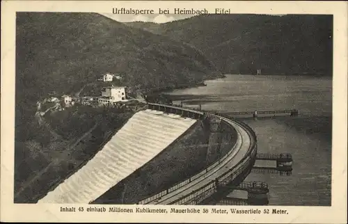 Ak Heimbach in der Eifel, Urftalsperre, Mauerhöhe 58 Meter