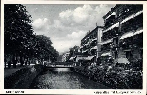 Ak Baden Baden am Schwarzwald, Kaiserallee mit Europäischem Hof