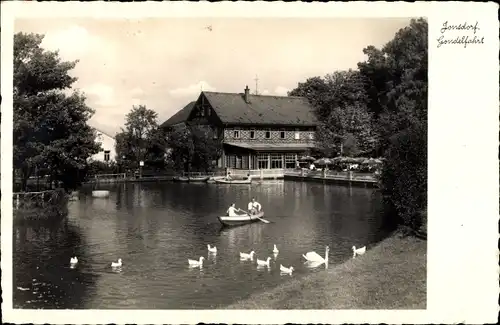 Ak Jonsdorf in Sachsen, Kurhaus Gondelfahrt, Außenansicht, Schwäne