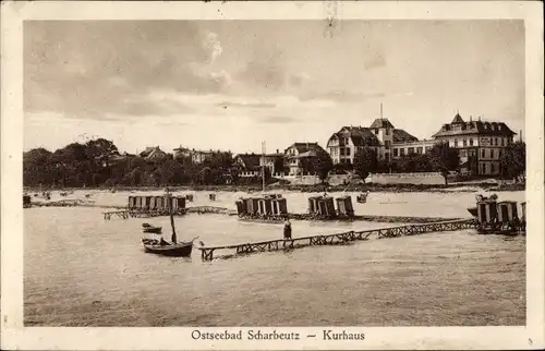 Ak Ostseebad Scharbeutz in Holstein, Kurhaus, Strand, Boot