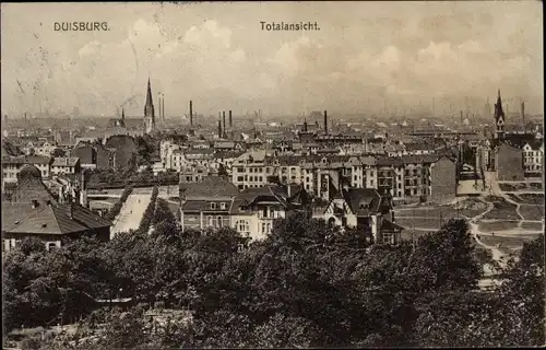 Ak Duisburg im Ruhrgebiet, Panorama, Kirchturm