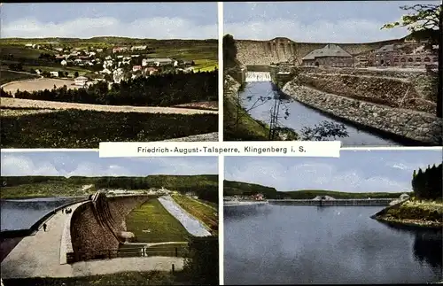 Ak Klingenberg im Erzgebirge Sachsen, Friedrich August Talsperre mit Ortschaft