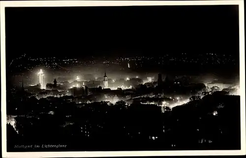 Ak Stuttgart am Neckar, Panorama bei Nacht, Lichterglanz