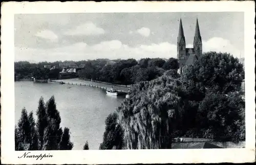 Ak Neuruppin in Brandenburg, Ruppiner See, Kirche, Vogelschau