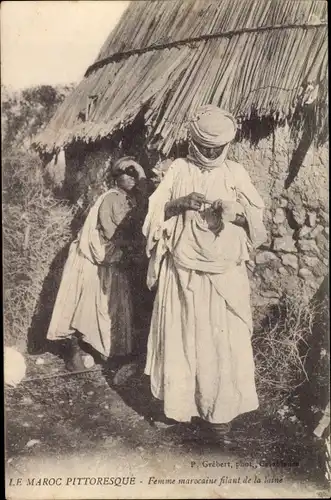 Ak Le Maroc Pittoresque, Femme marocaine filant de la laine