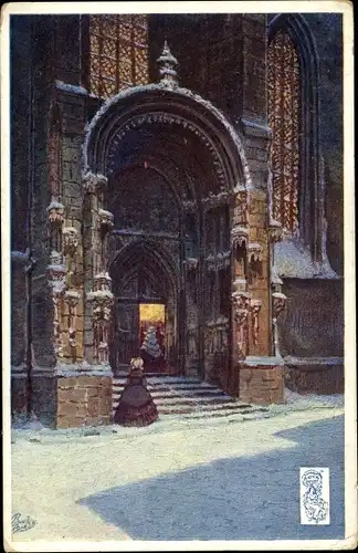 Künstler Ak Červená Řečice Pelhřimov Pilgram Region Hochland, Kirche