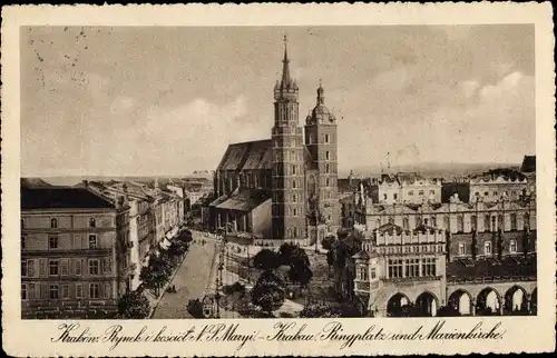 Ak Kraków Krakau Polen, Ringplatz und Marienkirche