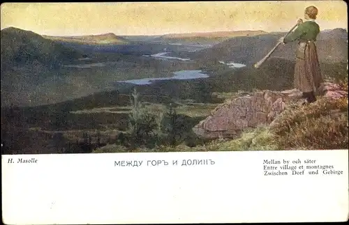 Künstler Ak H. Masolle, Zwischen Dorf und Gebirge