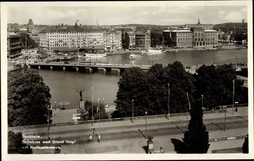 Ak Stockholm Schweden, Strömbron, Grand Hotel, Nationalmuseum
