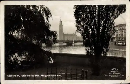 Ak Stockholm Schweden, Stadshuset fran Helgeandsholmen