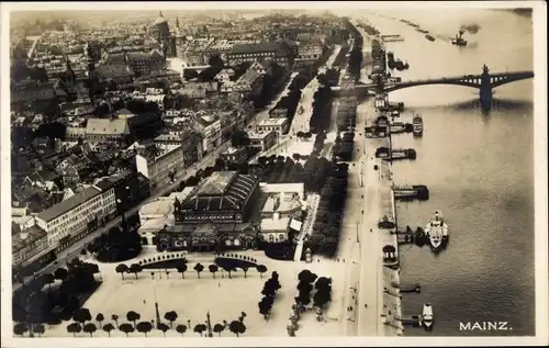 Ak Mainz in Rheinland Pfalz, Luftbild, Stadt, Hafen, Brücke