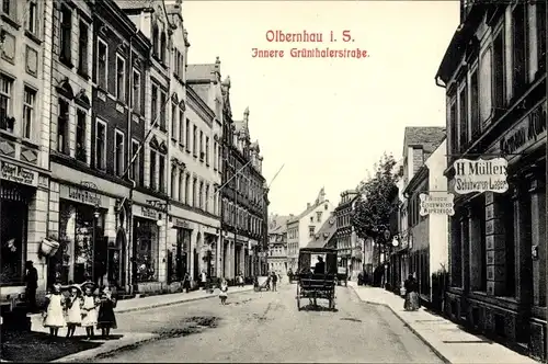 Ak Olbernhau im Erzgebirge, Innere Grünthalerstraße, Schuhwarenlager