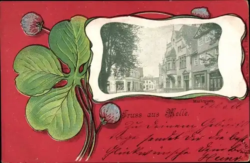 Passepartout Ak Melle in Niedersachsen, Marktplatz, Kleeblatt