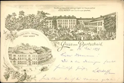Litho Burtscheid Aachen Nordrhein Westfalen, Grand Hotel Rosenbad, Gartenpartie