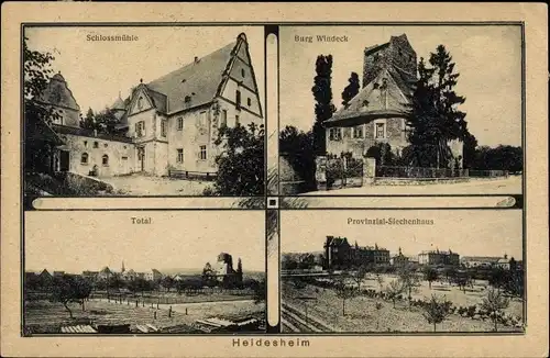 Ak Heidesheim am Rhein, Schlossmühle, Burg Windeck, Provinzial Siechenhaus