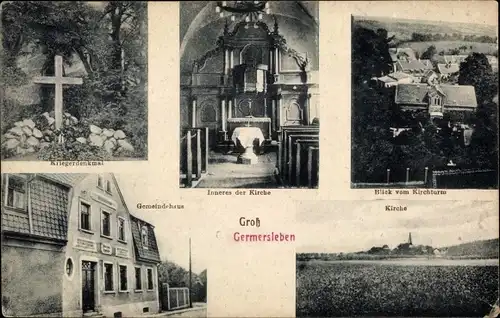 Ak Groß Germersleben Oschersleben an der Bode, Kirche, Innenansicht, Gemeindehaus, Kriegerdenkmal