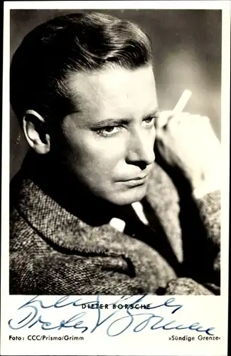 Ak Schauspieler Dieter Borsche, Portrait, Autogramm, Zigarette