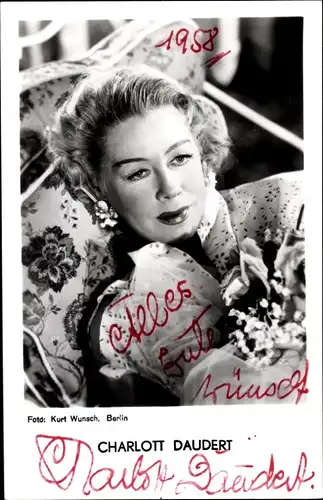Ak Schauspielerin Charlott Daudert, Portrait, Autogramm