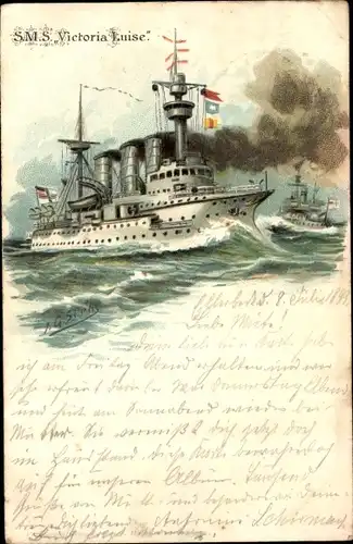 Künstler Litho Deutsches Kriegsschiff, SMS Victoria Luise, Panzerdeckkreuzer