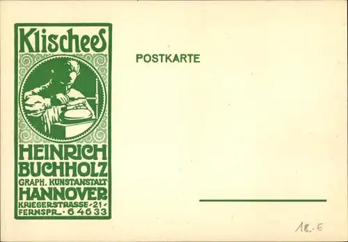 Litho Hannover in Niedersachsen, Reklame, Grafische Kunstanstalt Klischees, Kriegerstraße 21