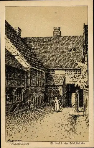 Künstler Ak Langermann, Haderslev Hadersleben Dänemark, Ein Hof in der Schlossstraße