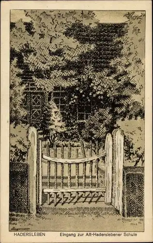 Künstler Ak Langermann, Haderslev Hadersleben Dänemark, Eingang zur Schule