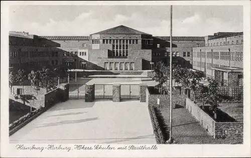 Ak Hamburg Harburg, Höhere Schulen mit Stadthalle