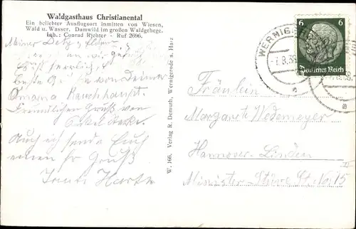 Ak Wernigerode, Waldgasthaus Cristianenthal, C. Richter