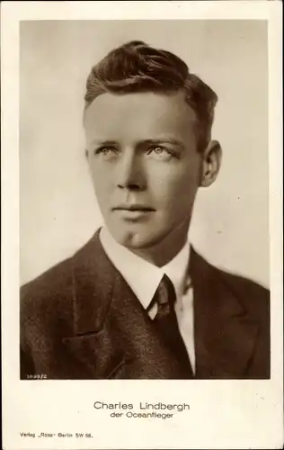 Ak Pilot Charles Lindbergh, Portrait, Atlantiküberquerung