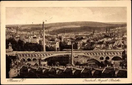 Ak Plauen Vogtland, Friedrich August Brücke, Panorama