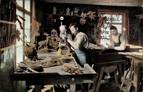 Ak Holzschnitzerei im Schwarzwald